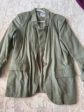 Linen-Blend Sage Green Women's Blazer Jacket
